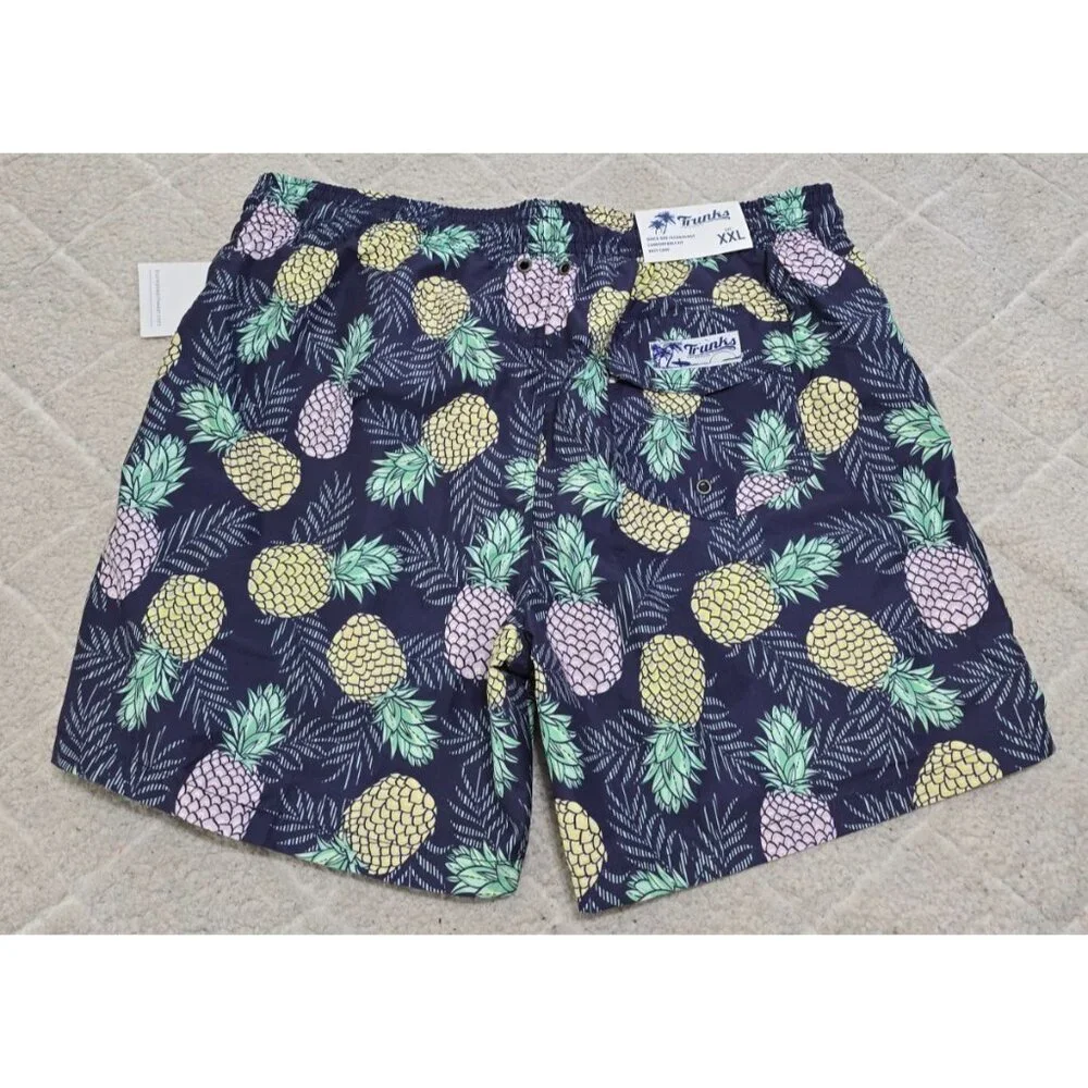 Trunks Mens Navy Blue Pineapple Print Swim Shorts‎ Drawstring Waist size 2XL NWT
